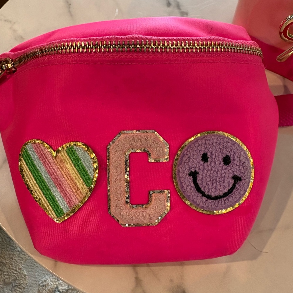 Pink Pouch with Heart and Smiley Patch